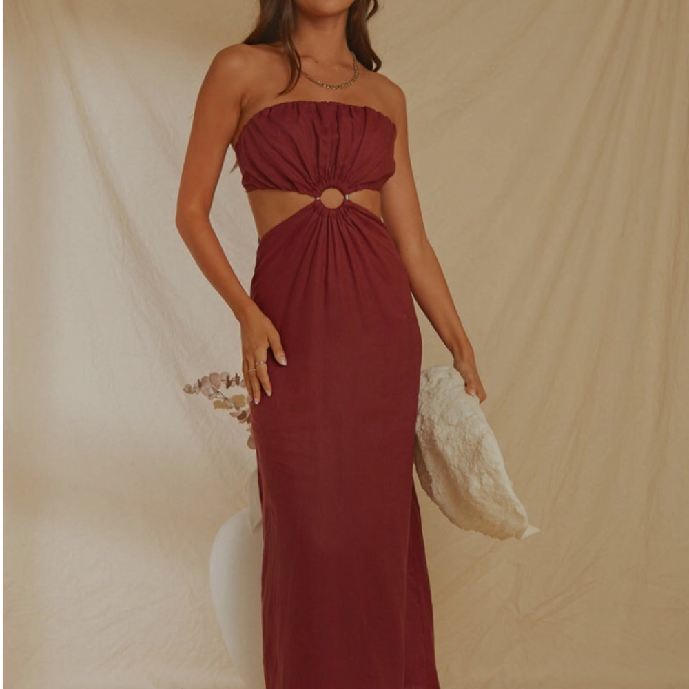 Peppermayo Lunchtime Drinks Maxi Dress - Burgundy size 4 *NWT*